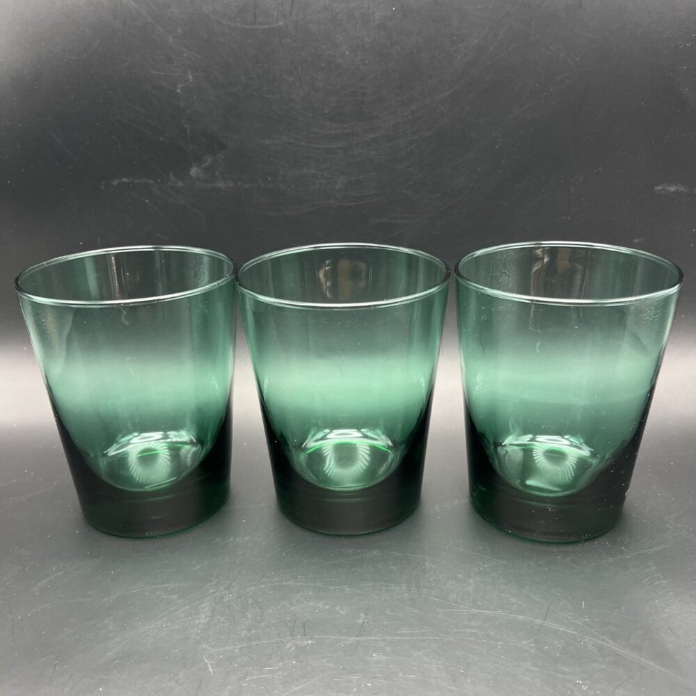 Libbey Juniper Green Glass Tumblers Set of 3 Heavy Glasses VTG Stackable - Picture 5 of 12